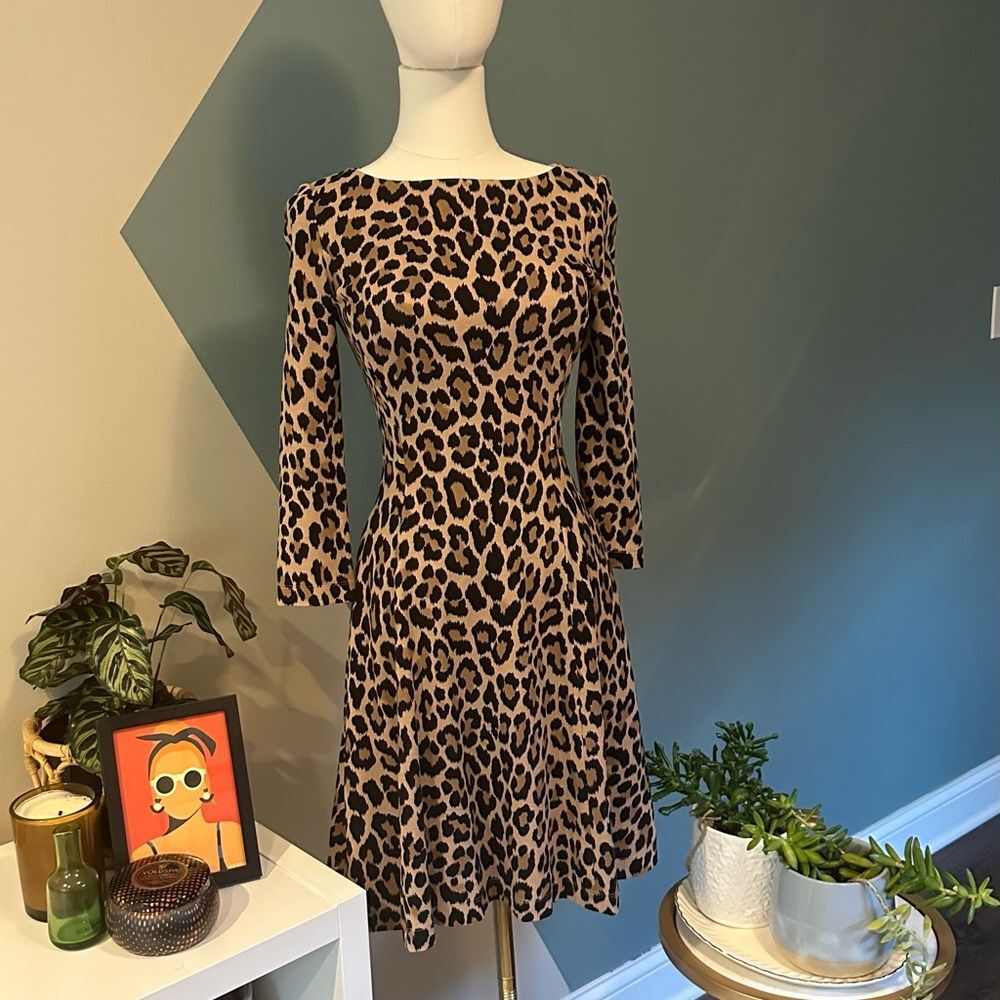 Kate Spade Leopard Fit & Flare Dress 00 Autumn Wedding Guest Homecoming - Picture 2 of 11